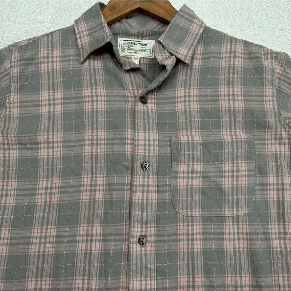 Current/Elliot Women’s Button Down Frayed Hem Shirt Size 0 Gray and Pink - Picture 6 of 10